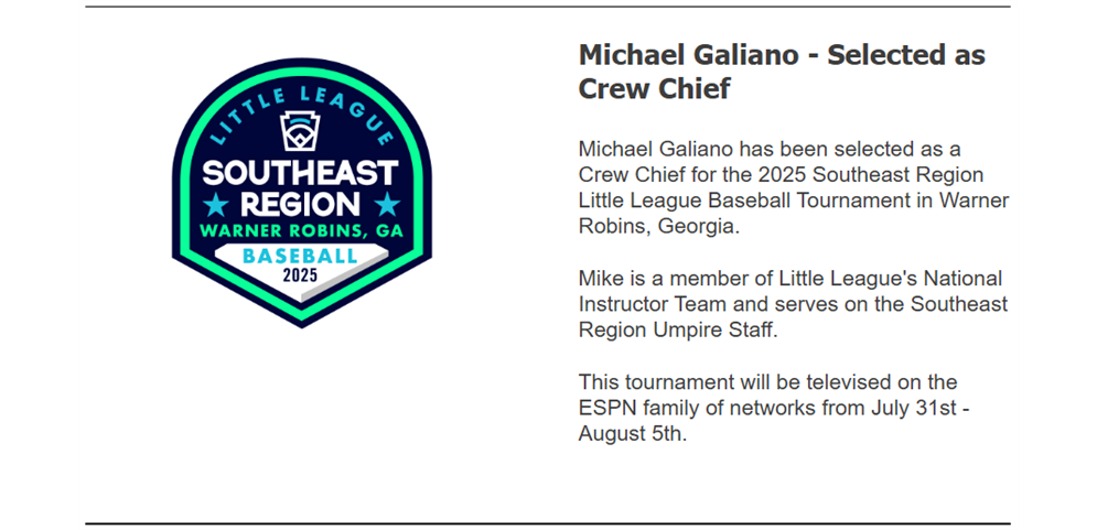 Michael Galiano - Southeast Region Little League Baseball