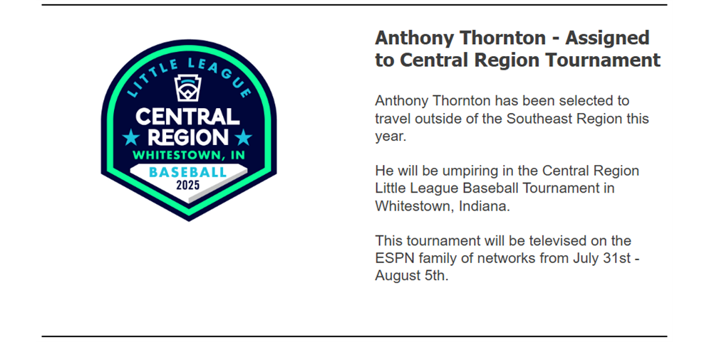 Anthony Thornton - Central Region Little League Baseball