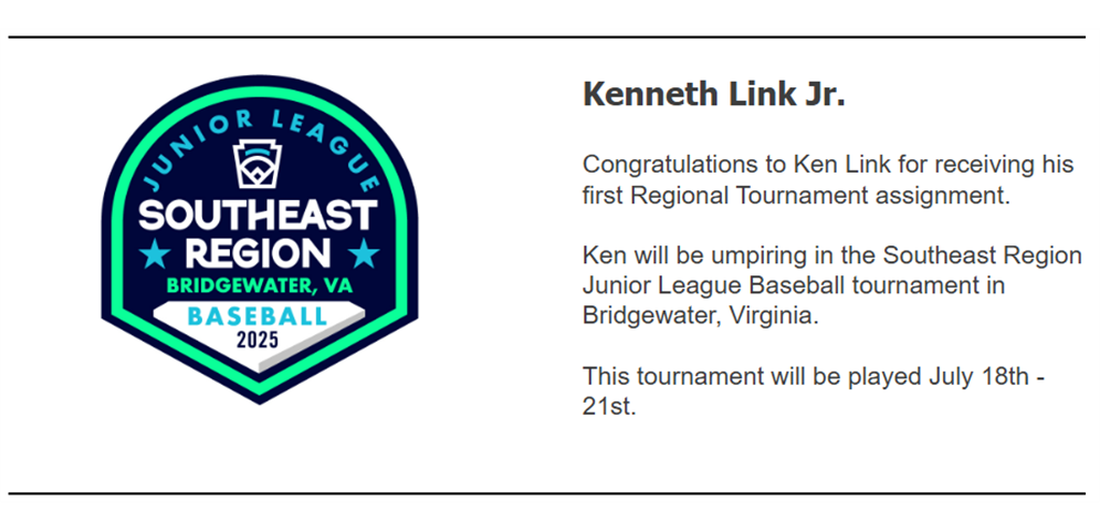 Kenneth Link Jr. - Southeast Region Junior League Baseball
